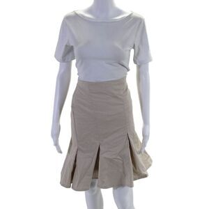 Flavio Castellani Womens Pleated Trumpet Skirt Khaki Beige Cotton Size EUR 44